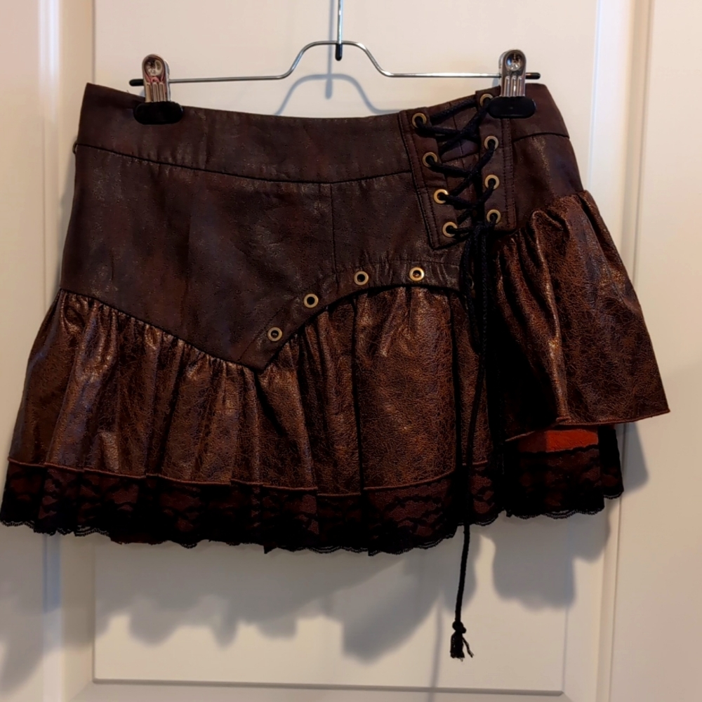 Punk rave steam punk ruffle mini skirt XL